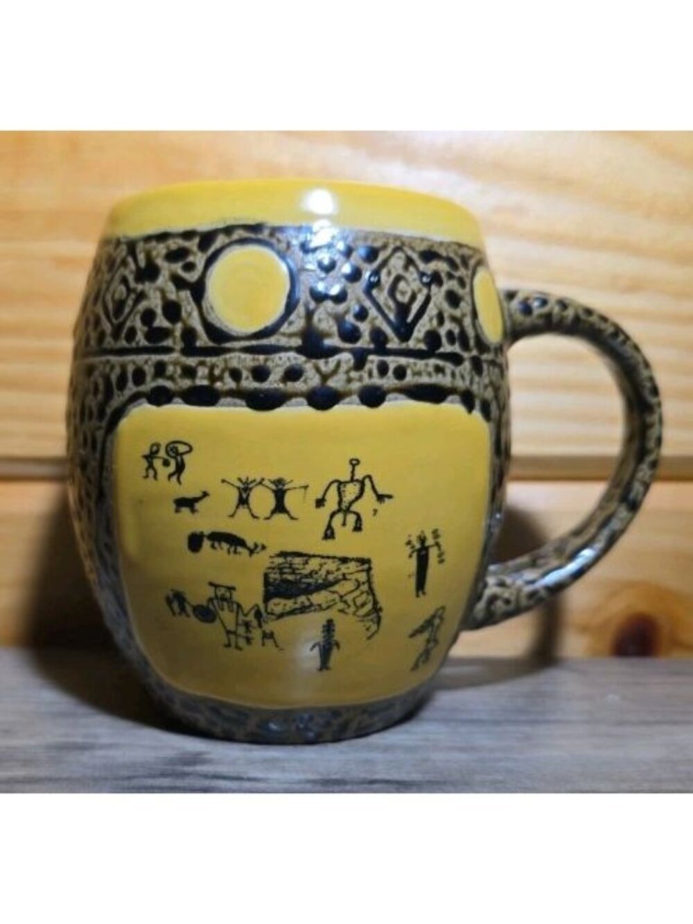 Tribal Mug By Always Azul Pottery Colorado USA Dark Yellow & Black Texture Handm